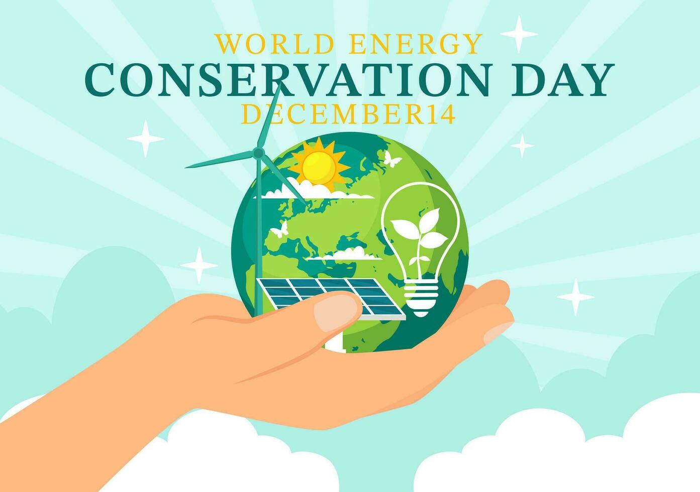 nationell energi bevarande dag vektor illustration på 14 december för spara de planet och grön eco vänlig med lampa och jord bakgrund design