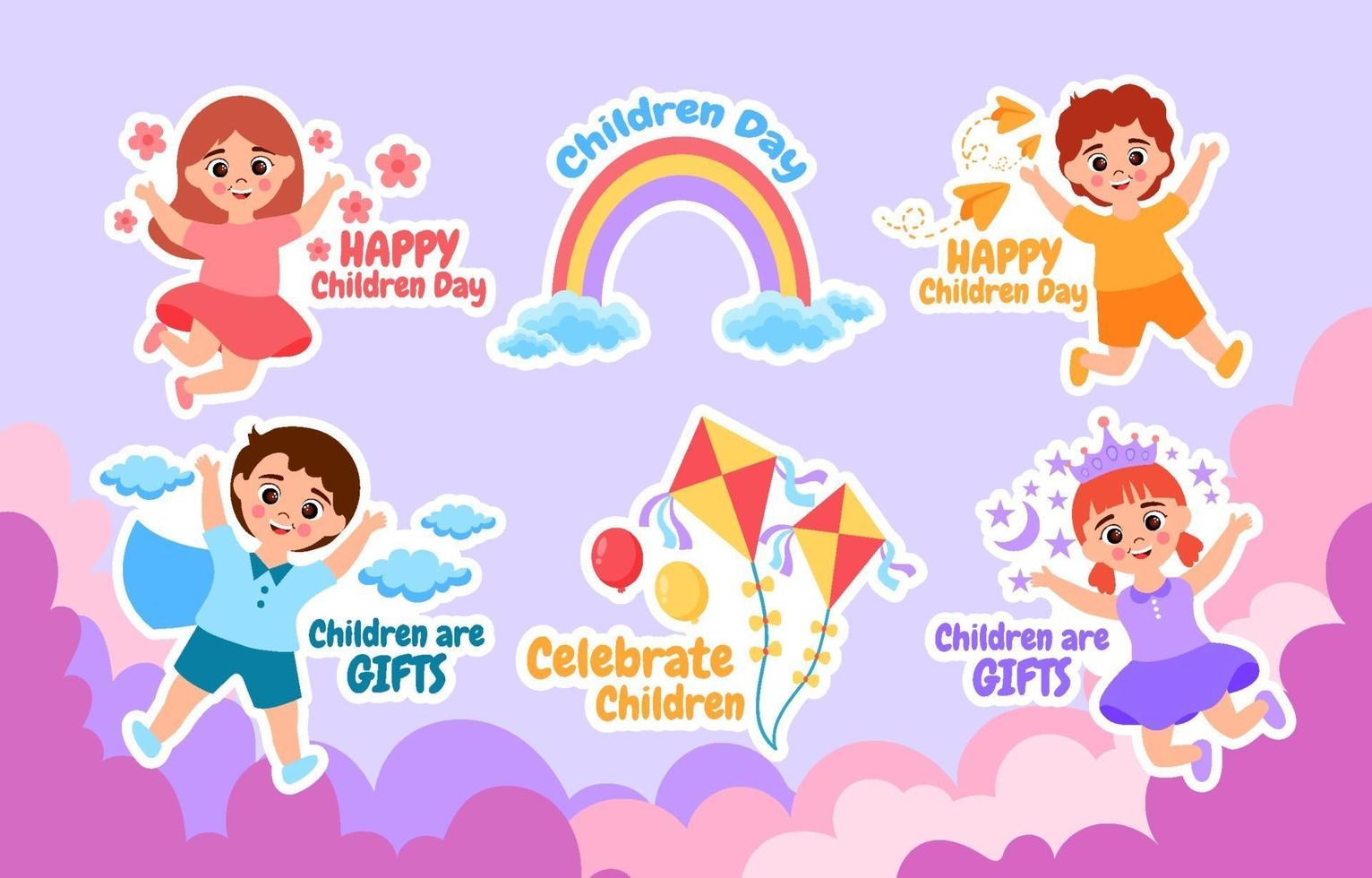 Happy Children Day Sticker Set vektor
