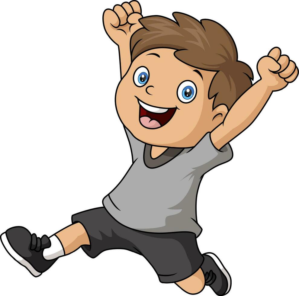 söt liten pojke tecknad serie Hoppar vektor