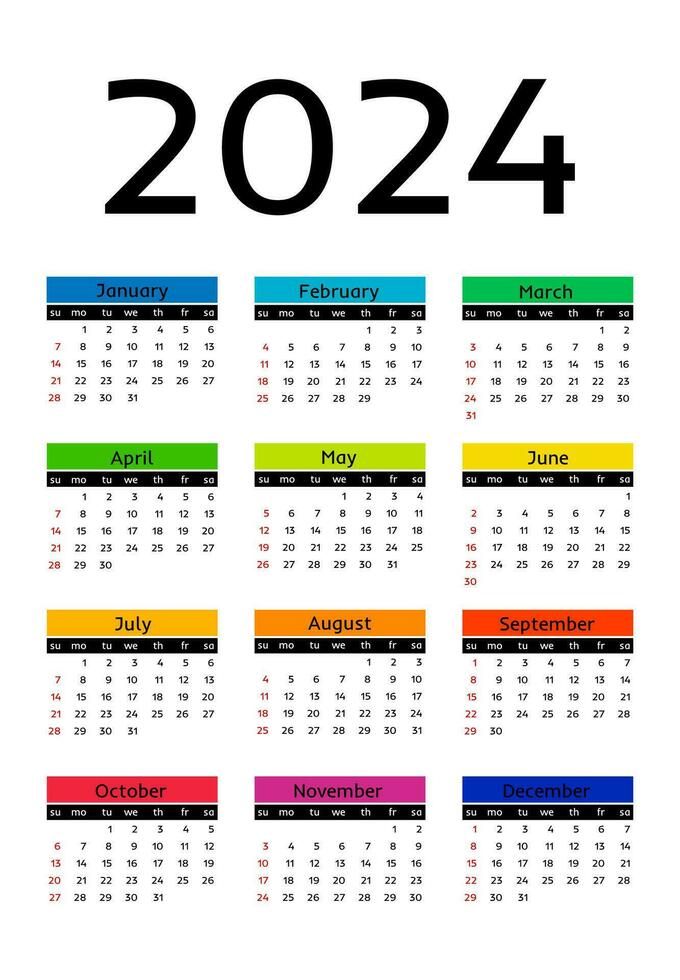 Kalender zum 2024 isoliert auf ein Weiß Hintergrund vektor