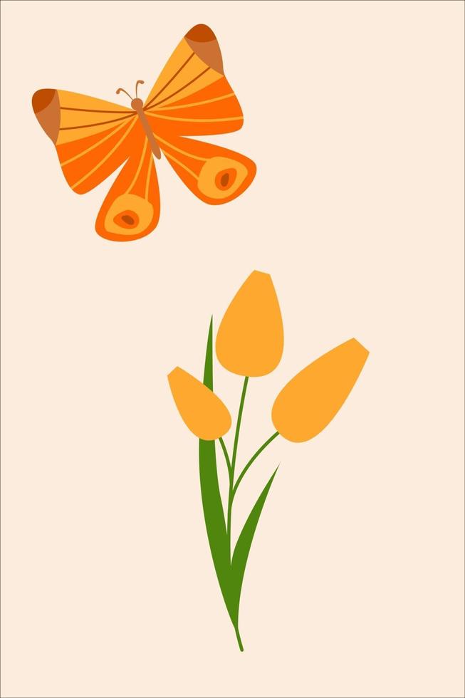 ein helles Kinderposter mit einer Blume und einem Schmetterling. vektor