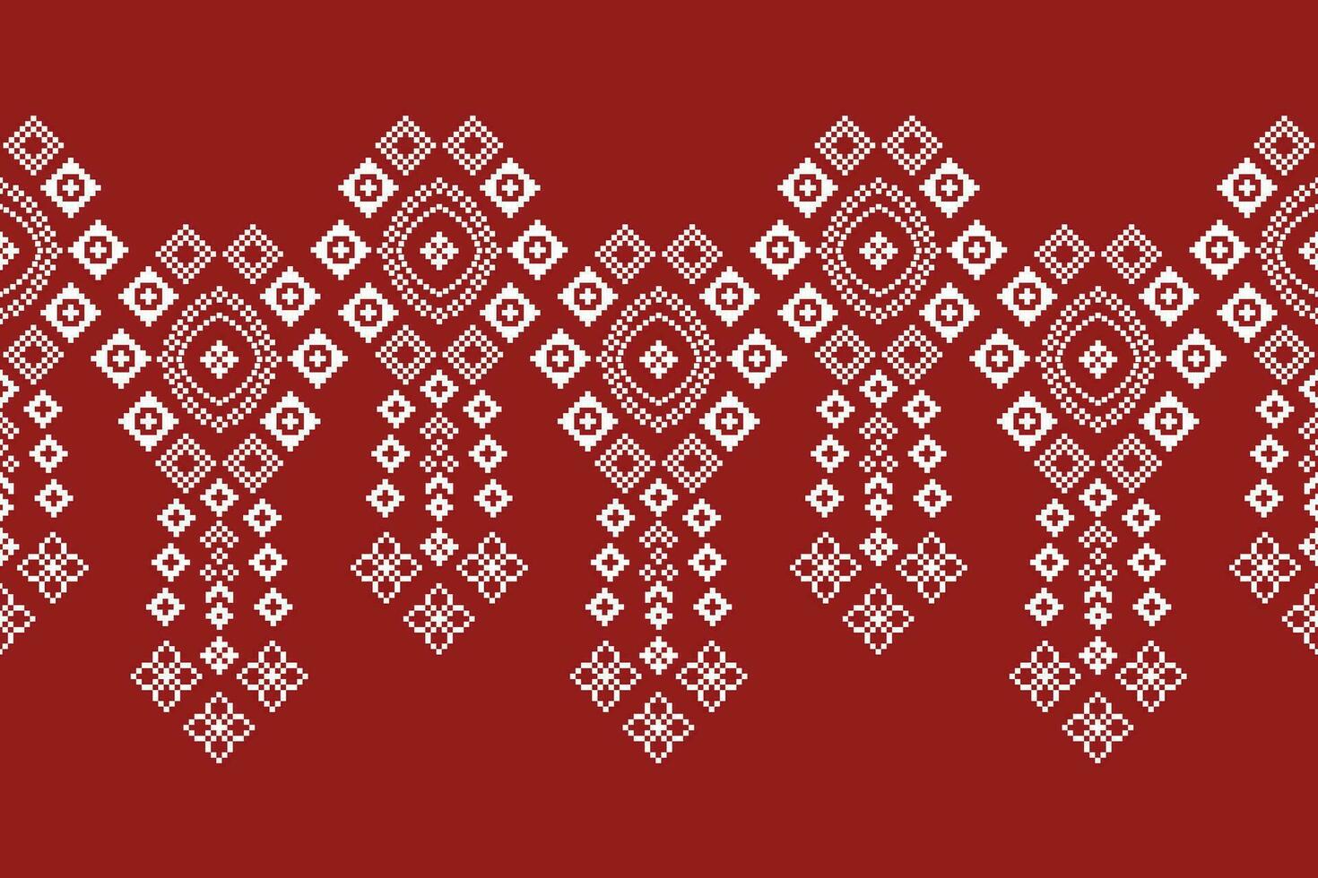 ethnisch geometrisch Stoff Muster Kreuz Stich.ikat Stickerei ethnisch orientalisch Pixel Muster rot Hintergrund. abstrakt, vektor, illustration. Textur, Kleidung, Rahmen, Dekoration, Motive, Seide Hintergrund. vektor