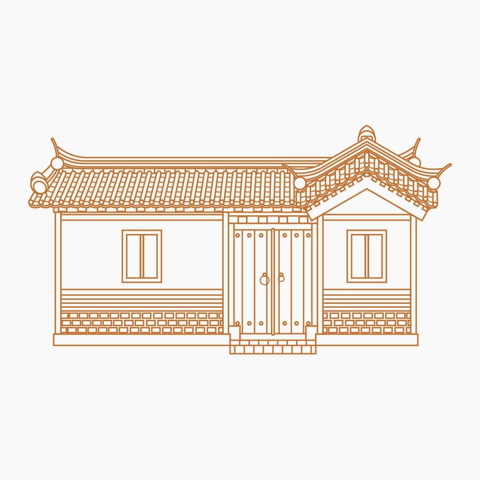 editierbar Vektor Illustration von breit traditionell Hanok Koreanisch Haus Gebäude im Gliederung Stil zum Kunstwerk Element von orientalisch Geschichte und Kultur verbunden Design