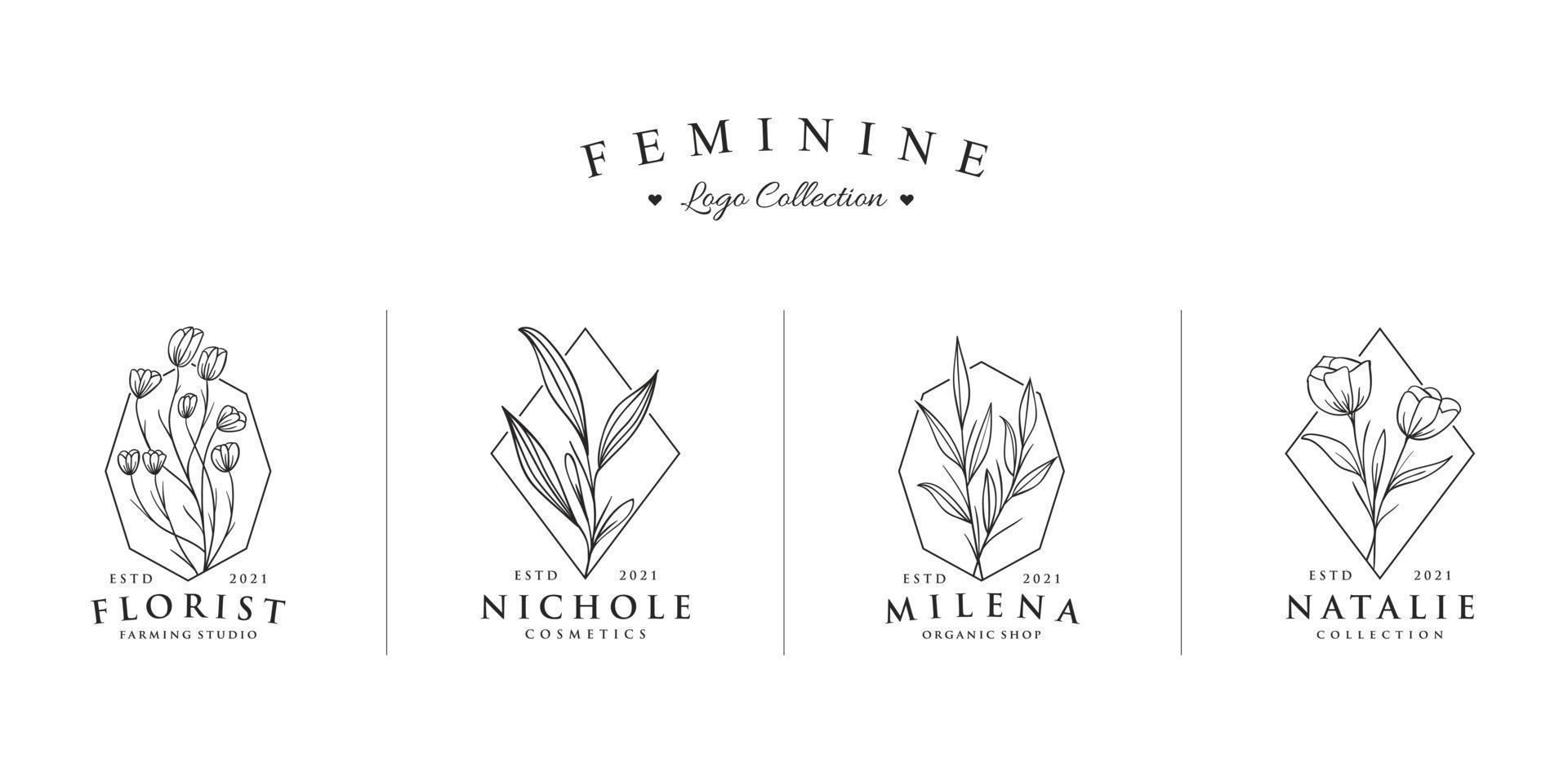 luxuriöses und schönes feminines Logo-Kollektionsset vektor