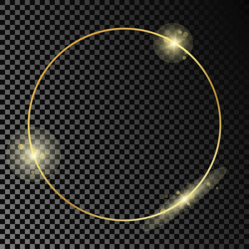 guld lysande cirkel ram isolerat på mörk bakgrund. skinande ram med lysande effekter. vektor illustration.