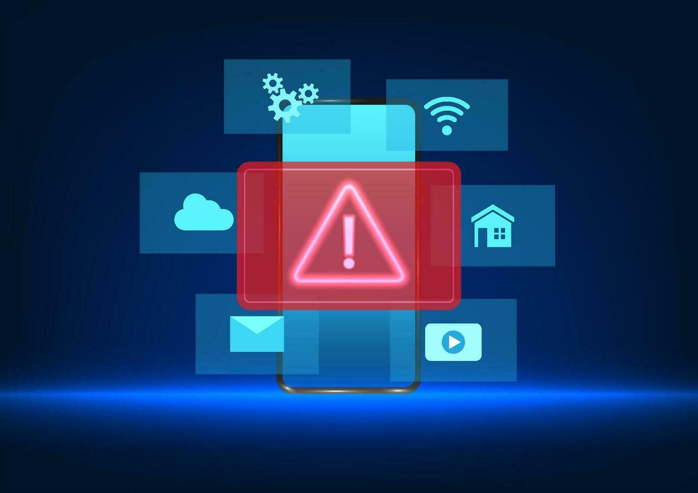 smartphone teknologi de skärm har ett ikon med ett varna symbol som visar de säkerhet systemet av de telefon varelse hackad. vektor