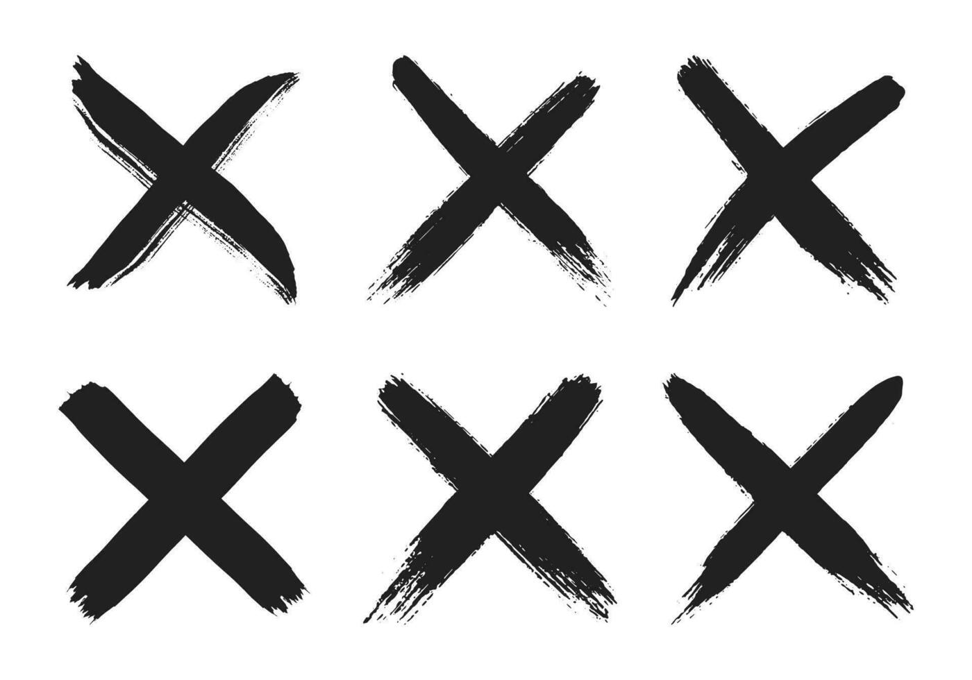 smutsig grunge hand dragen med borsta stroke korsa x vektor illustration ikon uppsättning.