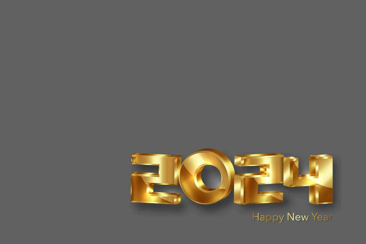 2024 golden 3d Zahlen, glücklich Neu Jahr Banner Weihnachten Thema. Urlaub Design zum Gruß Karte, Einladung, Kalender, Party, Gold Luxus VIP, Vektor isoliert auf grau Hintergrund