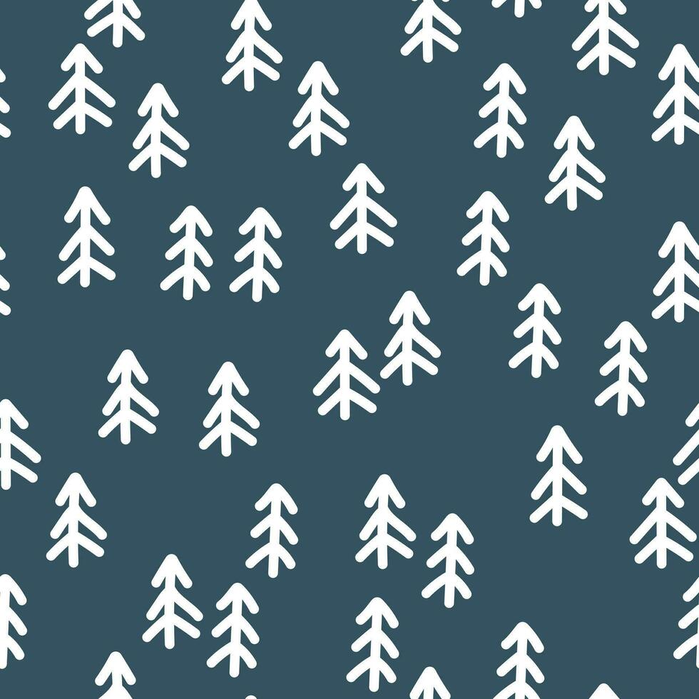 sömlös mönster av vinter- skog på en mörk grön bakgrund. mönster för vinter- och jul tema för skriva ut, papper, design, tyg, dekor, gåva omslag. vektor illustration.