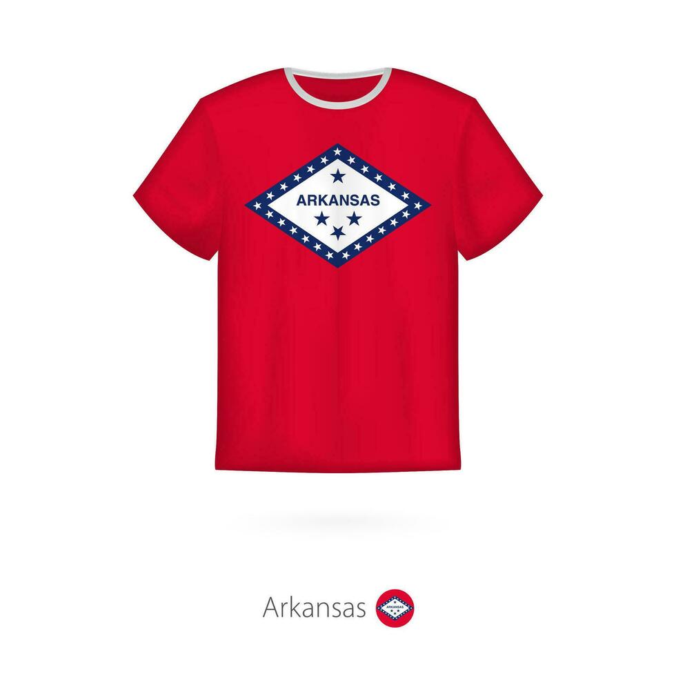 t-shirt design med flagga av Arkansas oss stat. vektor