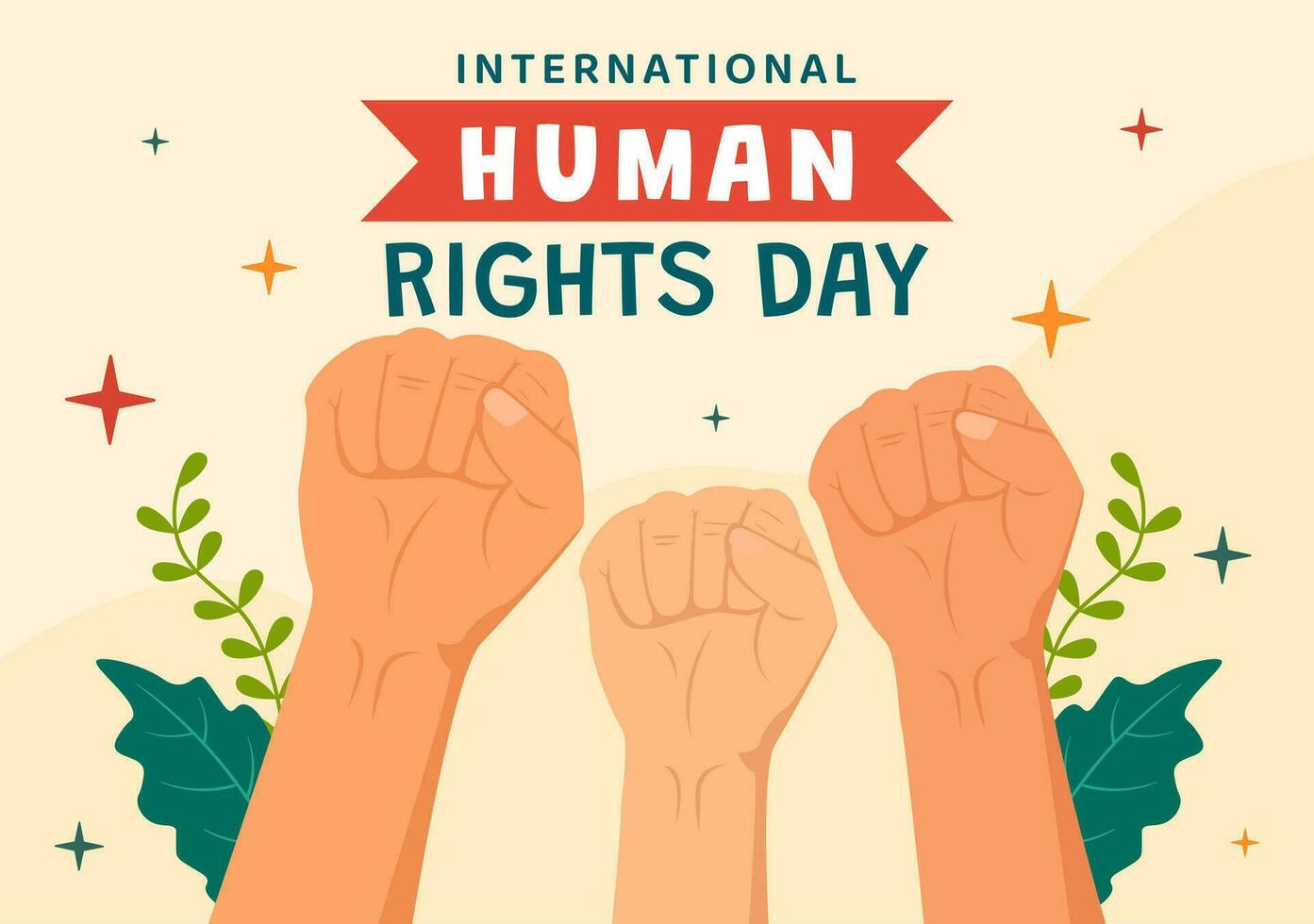 internationell mänsklig rättigheter dag vektor illustration på 10 december med hand bryter de kedja för olika races människor förenad för frihet och fred