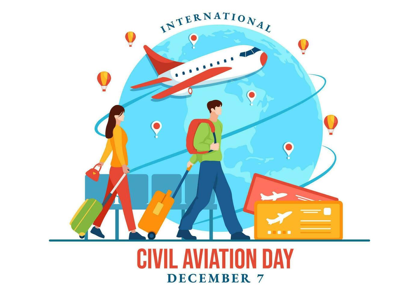 International bürgerlich Luftfahrt Tag Vektor Illustration auf 7 Dezember mit Flugzeug und Himmel Blau Aussicht zum schätzen im eben Karikatur Hintergrund Design