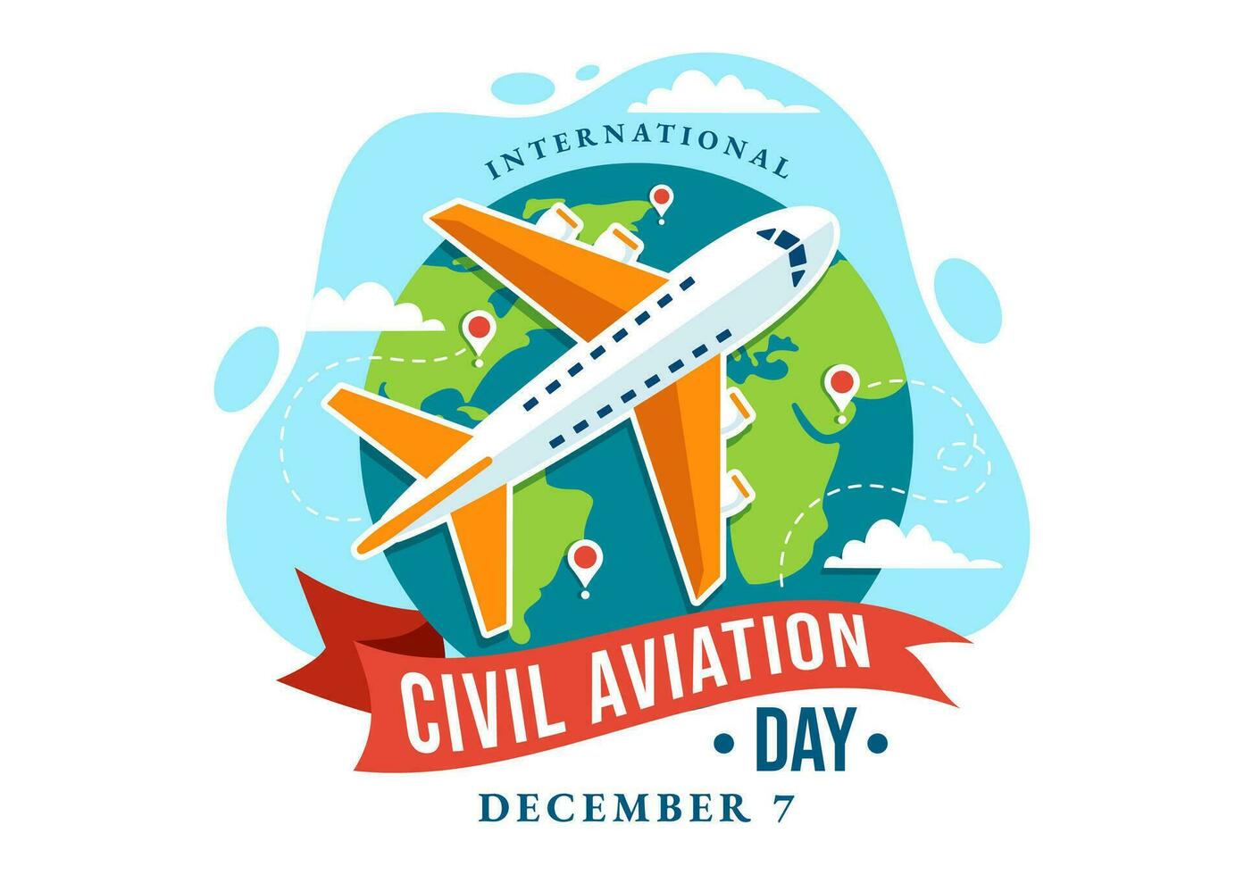 internationell civil flyg dag vektor illustration på 7 december med plan och himmel blå se för uppskatta i platt tecknad serie bakgrund design