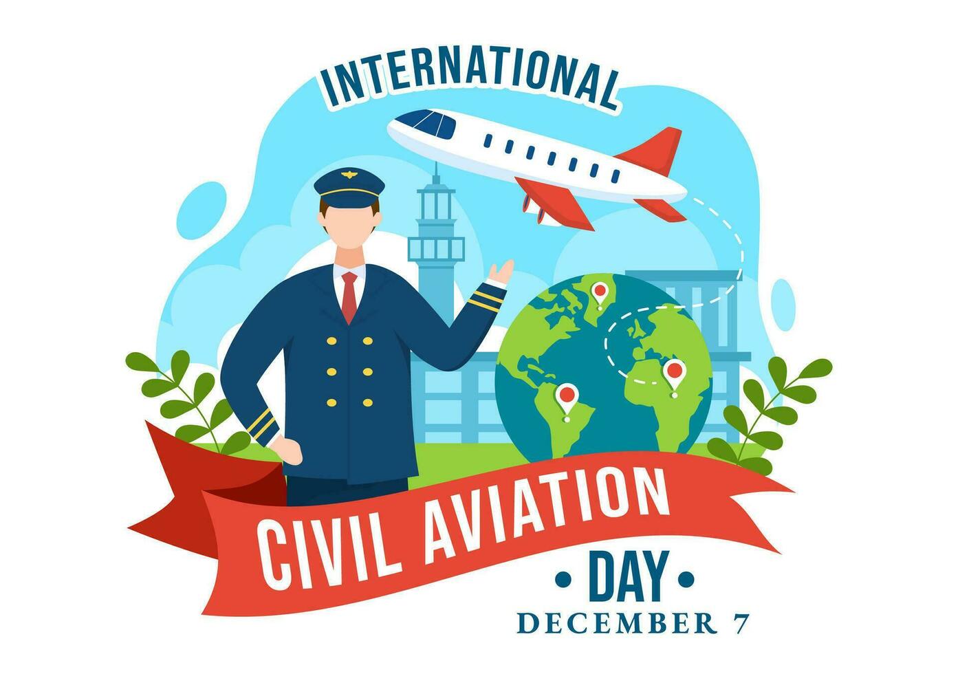 internationell civil flyg dag vektor illustration på 7 december med plan och himmel blå se för uppskatta i platt tecknad serie bakgrund design