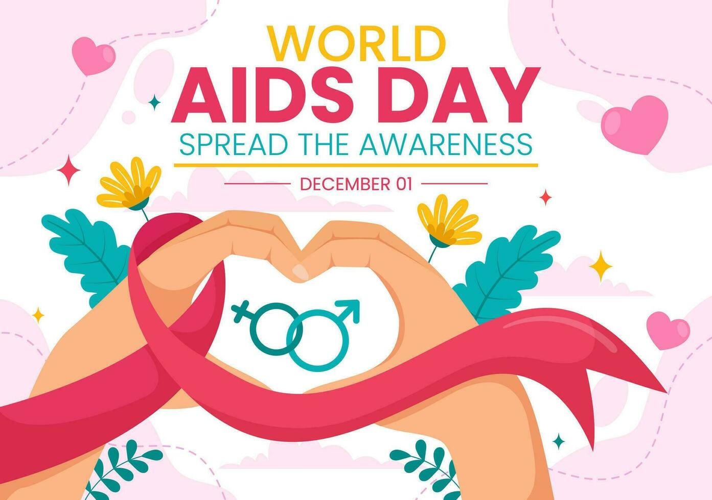Welt AIDS Tag Vektor Illustration auf 1 Dezember mit rot Band zu erziehen Bewusstsein von das AIDS Epidemie im eben Karikatur Rosa Hintergrund Design