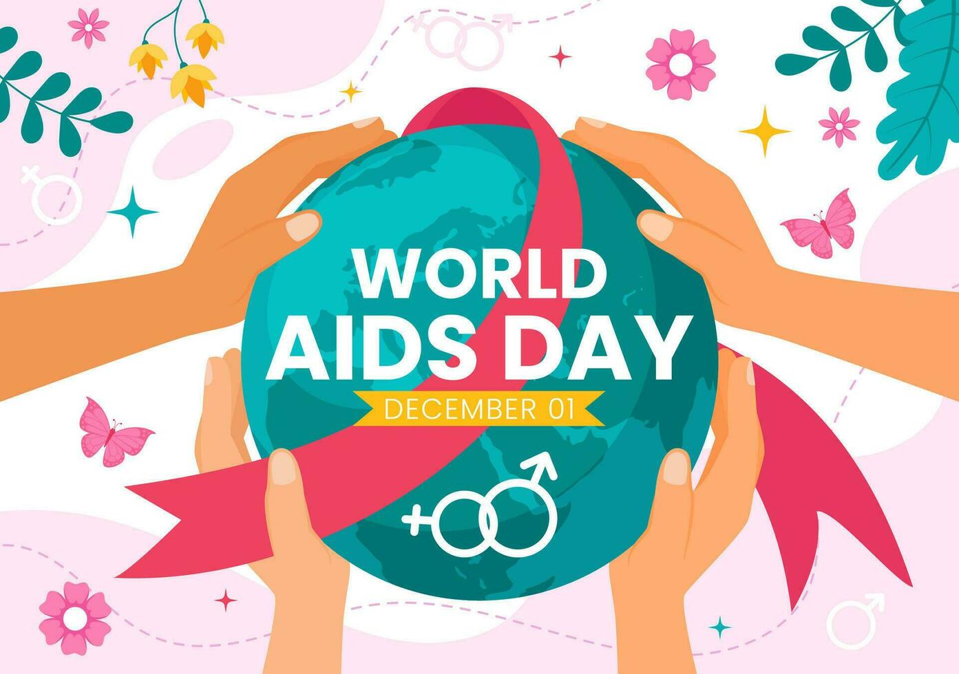 värld AIDS dag vektor illustration på 1 december med röd band till höja medvetenhet av de AIDS epidemi i platt tecknad serie rosa bakgrund design