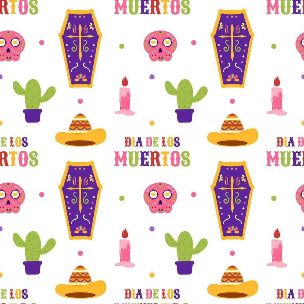 dia de Muertos nahtlos Muster Illustration mit Tag von das tot und Skelett Element im Mexikaner Design vektor