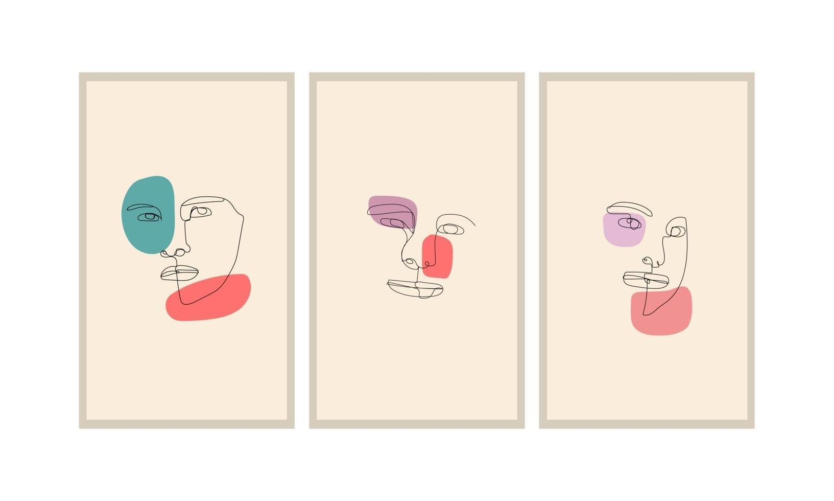 ansiktslinjekonst abstrakt minimalistisk för väggdekoration, affischer vektor