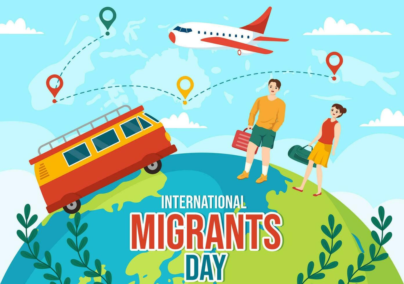 internationell migranter dag vektor illustration på 18 december med invandring människor och flykting för de skydd av mänsklig rättigheter i bakgrund