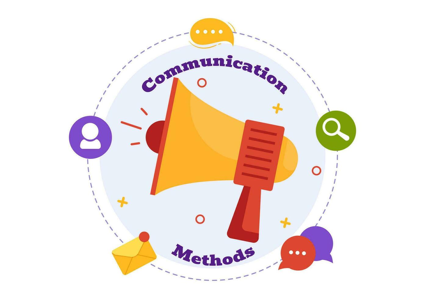 kommunikation metoder vektor illustration med team remiss marknadsföring, projekt förvaltning, social nät och offentlig relationer i platt bakgrund
