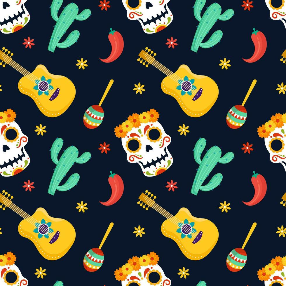 dia de Muertos nahtlos Muster Illustration mit Tag von das tot und Skelett Element im Mexikaner Design vektor