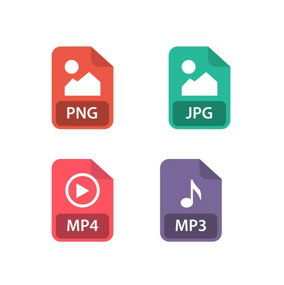 Datei Format Sammlung. png, jpg, mp3, mp4. Datei Formate Symbol vektor