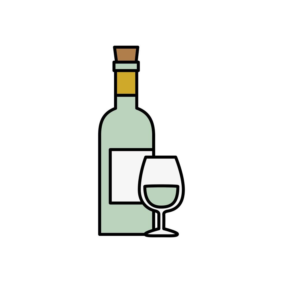 flaska vin med kopp isolerad ikon vektor