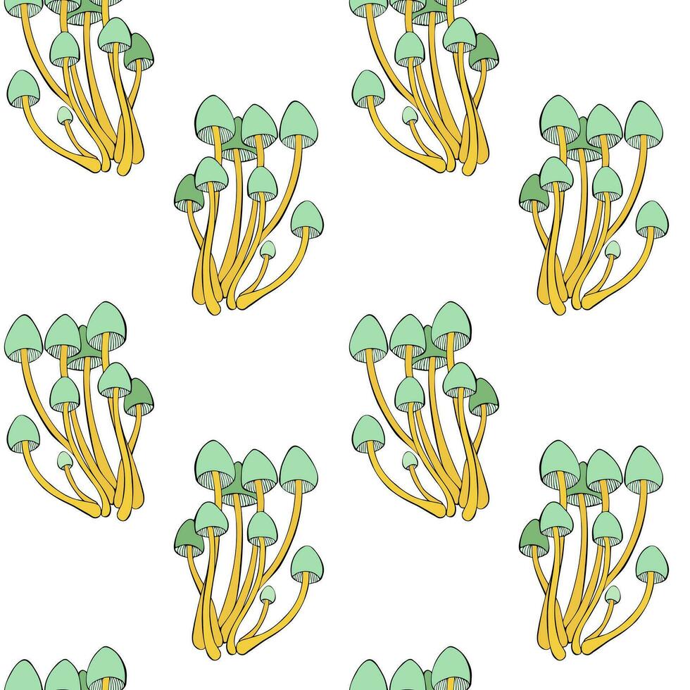 mönster familj mykena, ritad för hand klotter skiss med skön keps. vektor