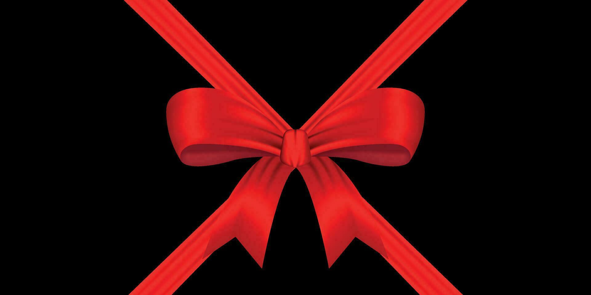 skinande röd rosett och band realistisk Färg med skugga. diagonal korsa band för dekorera gåva lådor, bröllop inbjudan eller hälsning kort. rosett och band vektor illustration