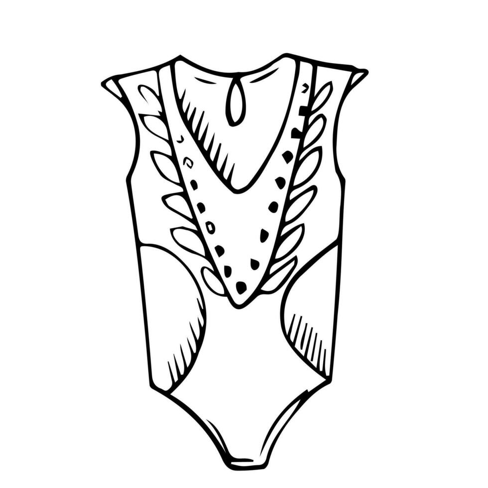 Vektor Gekritzel rhythmisch Gymnastik- Badeanzug. Gymnastik Ausrüstung