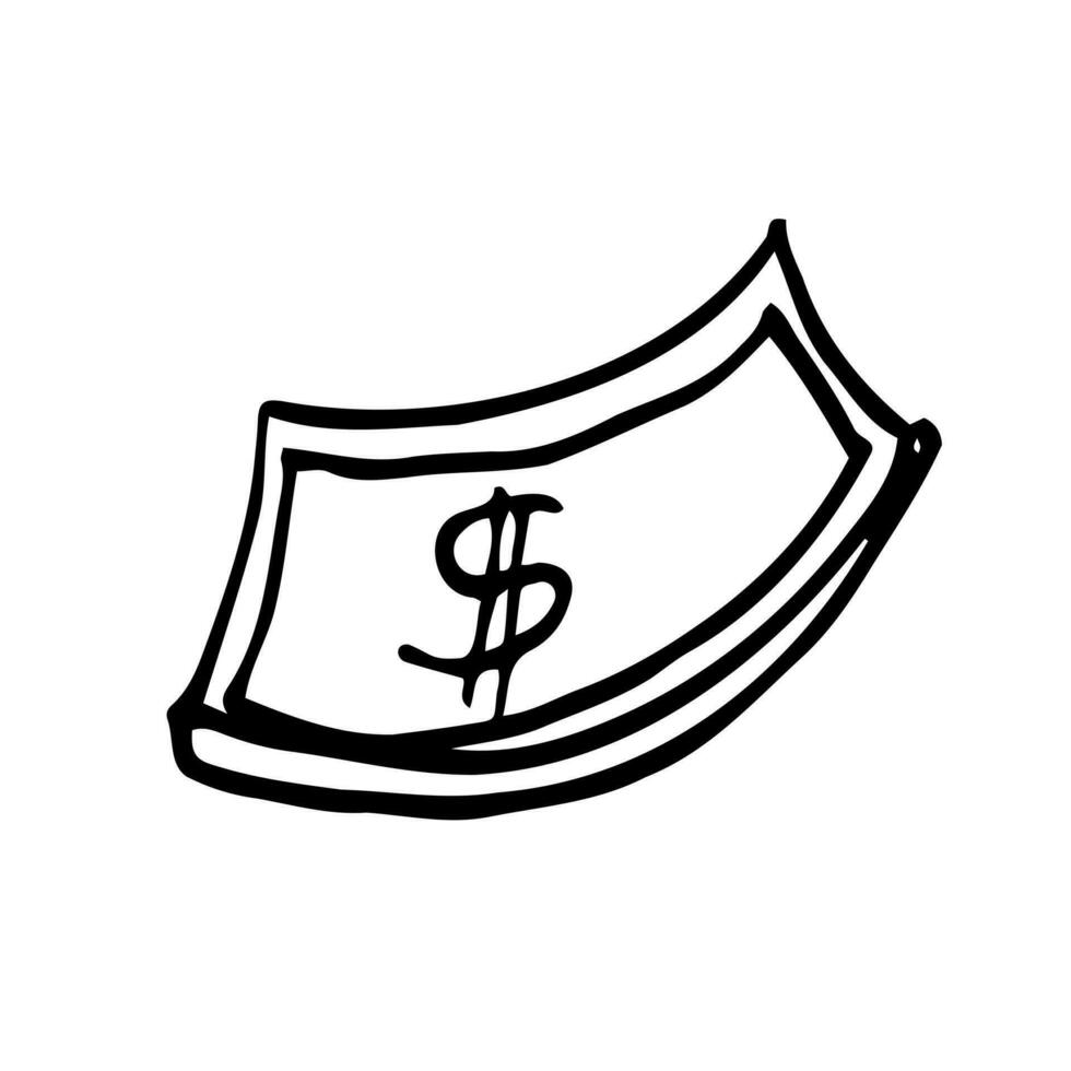 100 Dollar Papier Rechnung Geld, ein Hand gezeichnet Vektor Gekritzel Illustration von ein Geld mit Dollar Währung Symbol, isoliert auf Weiß Hintergrund.