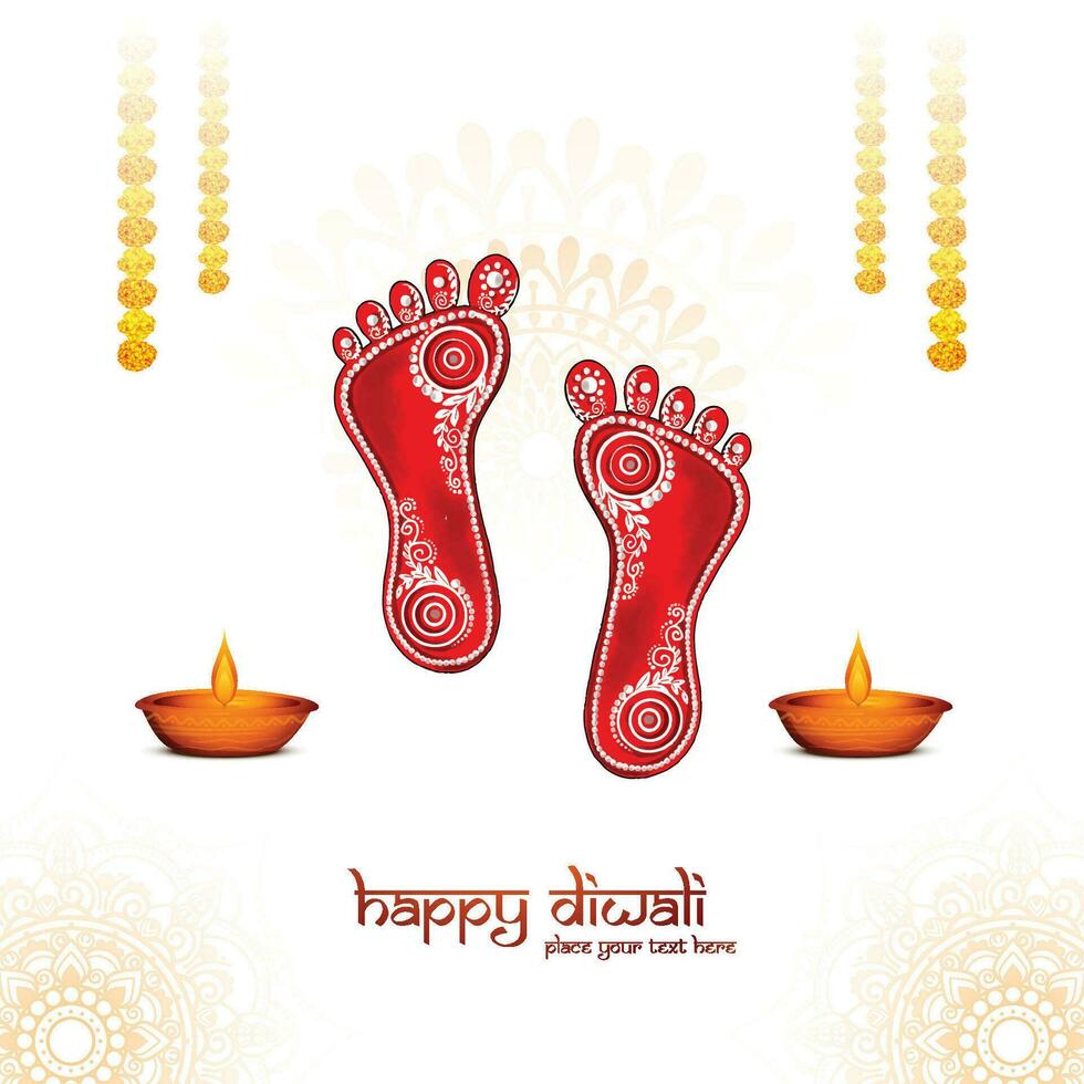 glückliches diwali-fest für göttin maa lakshmi charan oder paduka-kartenillustrationsdesign vektor