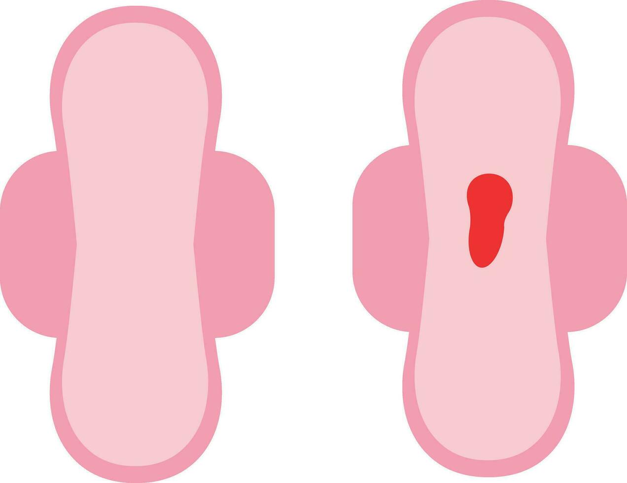 Täglich sanitär Pad mit Pathologie oder Menstruation Blut und sauber Symbol einstellen isoliert auf Weiß Hintergrund. weiblich Blut fließen Verlust auf Serviette. eben Design Vektor feminin Hygiene Konzept Illustration.