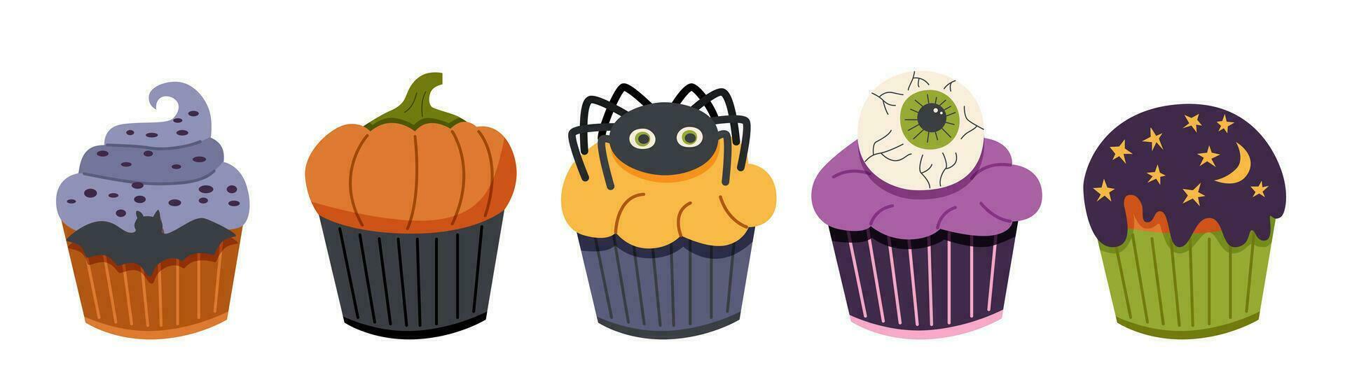 uppsättning av halloween muffins vektor