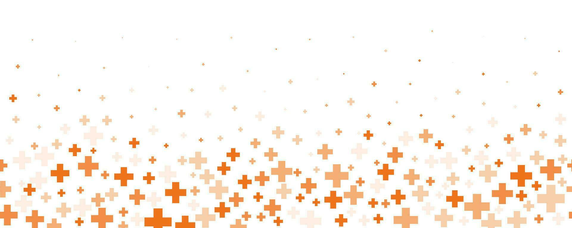 medicinsk korsa och plus bakgrund. abstrakt orange bakgrund för sjukhus och apotek. geometrisk former prydnad på gräns. vektor bakgrund