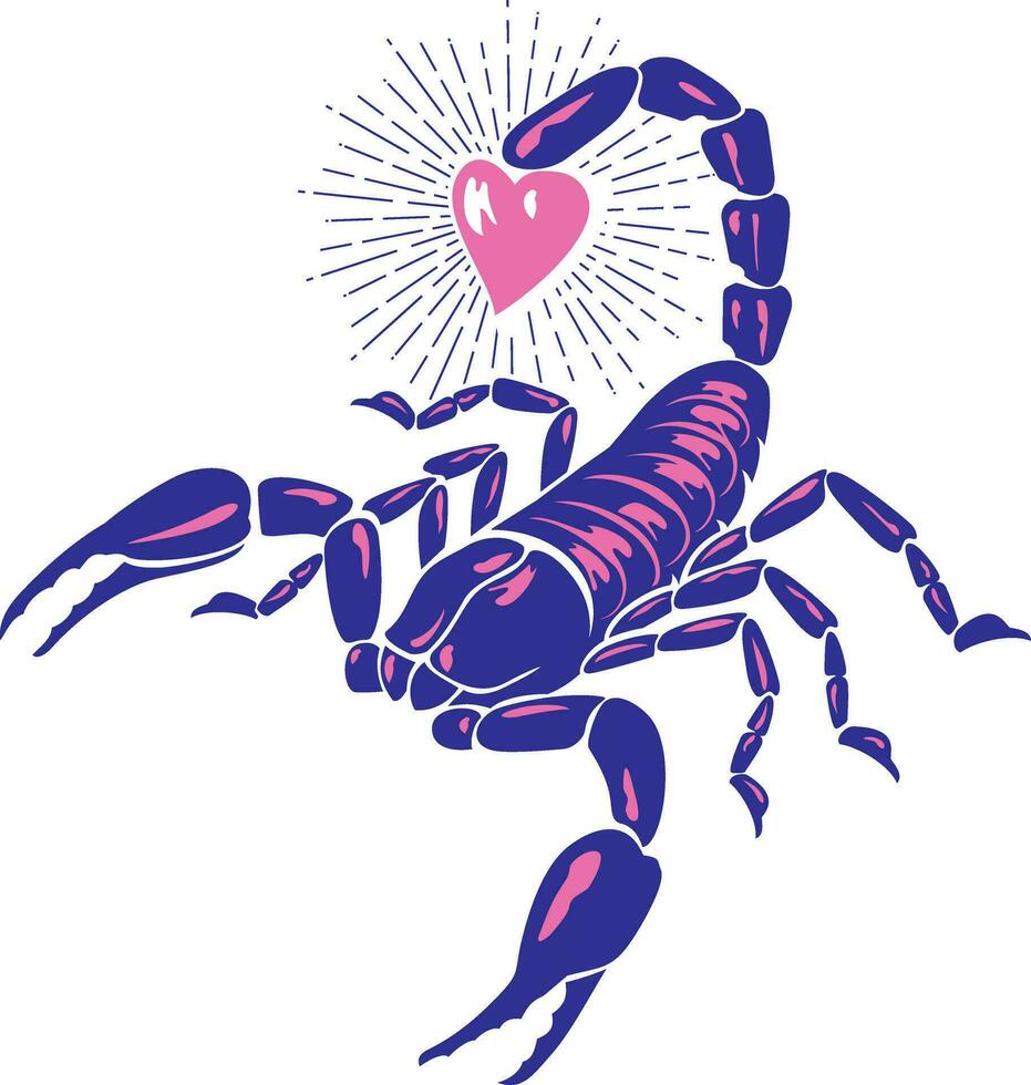 Skorpion Tier mit Herz Farbe. Vektor Illustration.