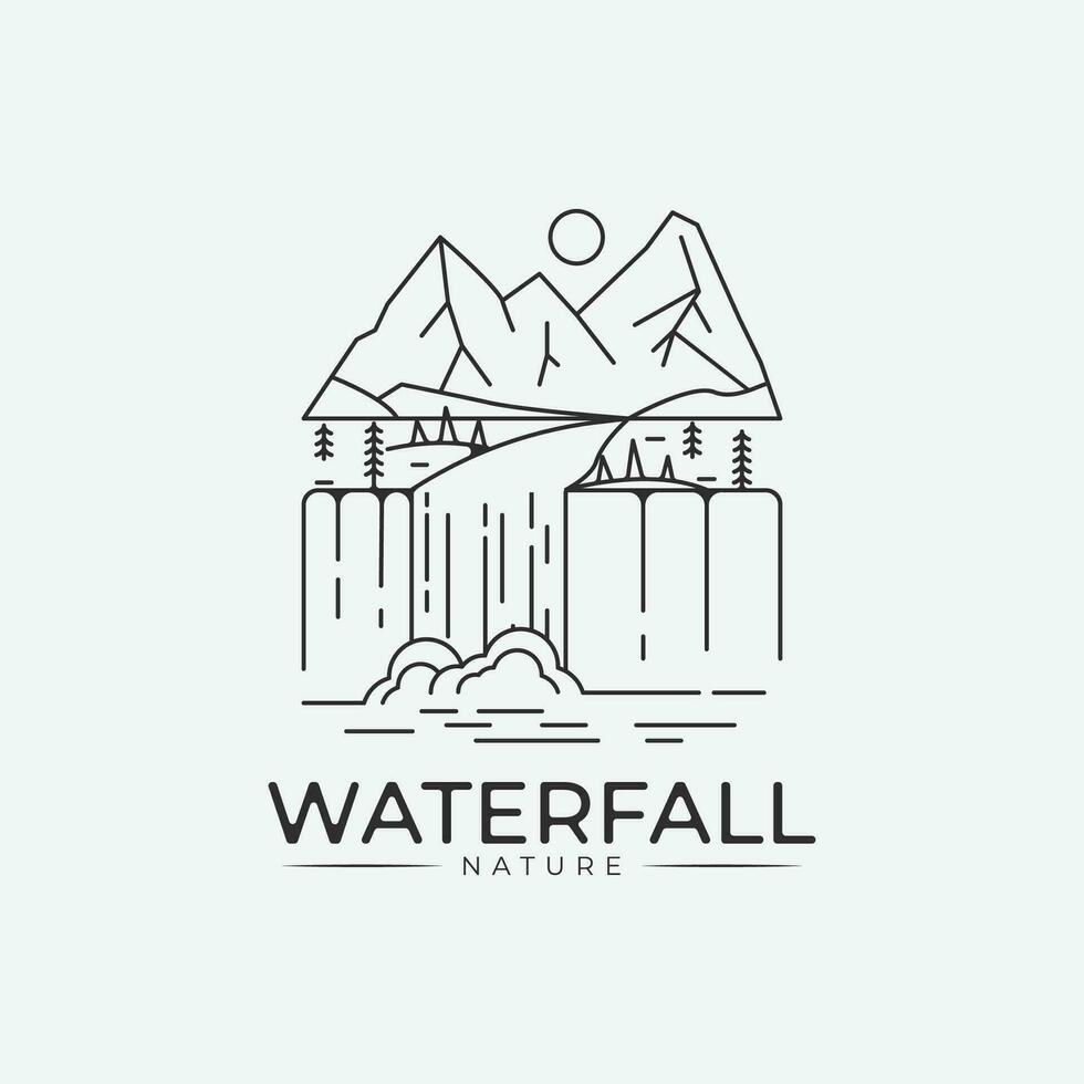 Wasserfall Logo Linie Kunst einfach Design, minimalistisch Abenteuer Logo Bilder Illustration Design. vektor