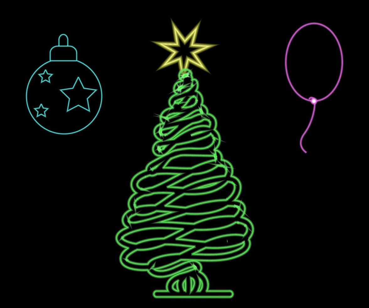 abstrakt glühend Neon- Weihnachten Baum Zeichen hell mit auf und aus Versionen. Vektor Illustration