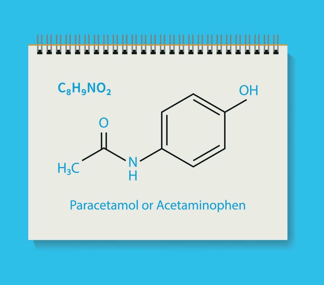 kemisk formel paracetamol eller acetaminofen analgetikum läkemedel molekyl skelett- vektor illustration.