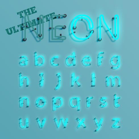 Realistisk blå neon karaktär typeset, vektor