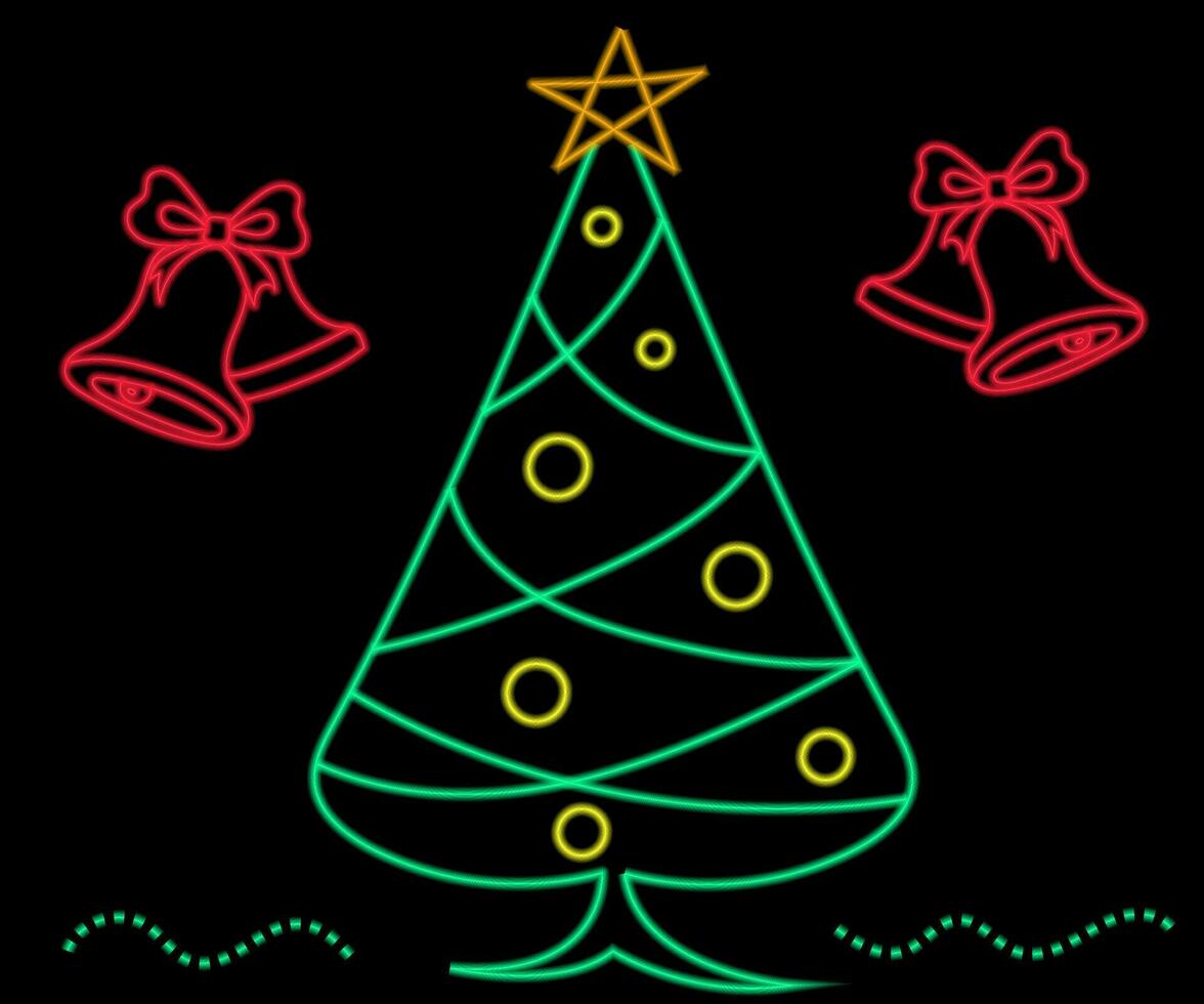 abstrakt lysande neon jul träd tecken lghiht med på och av versioner. vektor illustration