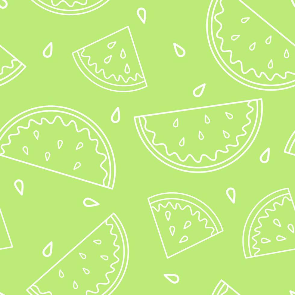 Wassermelone nahtlos Muster, tropisch Sommer- Hintergrund wiederholen, Samen Melone, saftig, frisch, Frucht, Wassermelone Scheiben, Hintergrund, Textil, Verpackung Papier, Hintergrund. Vektor Illustration zeichnen Linie Design