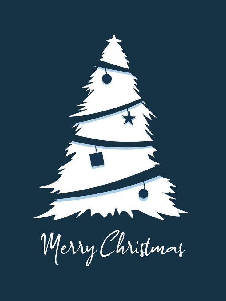 Gruß Karte Weihnachten Baum Glocke Geschenk, Neu Jahr, Farbe Blau, minimal Stil, Vektor Illustration