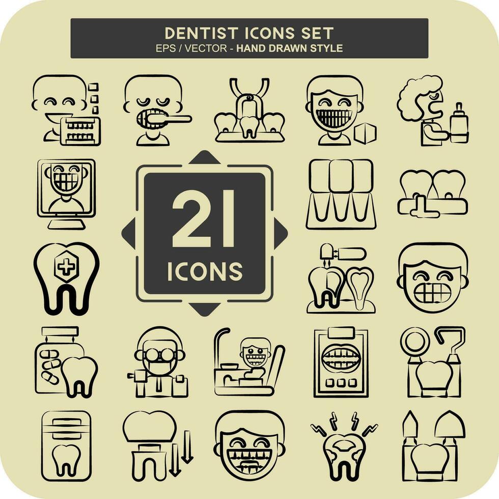 ikon uppsättning tandläkare. relaterad till medicin symbol. hand dragen stil. enkel design redigerbar. enkel illustration vektor