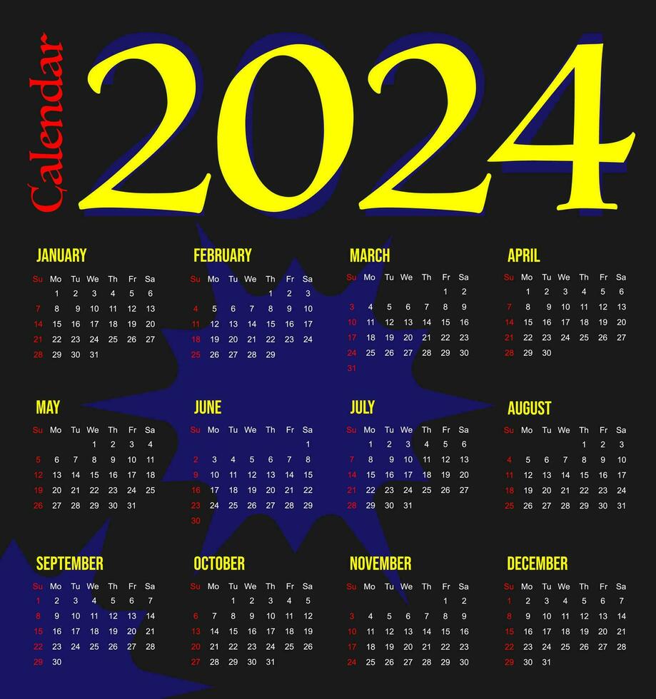 klassisk en gång i månaden kalender för 2024. kalender i de stil av minimalistisk fyrkant form. Veckor börjar på måndag vektor