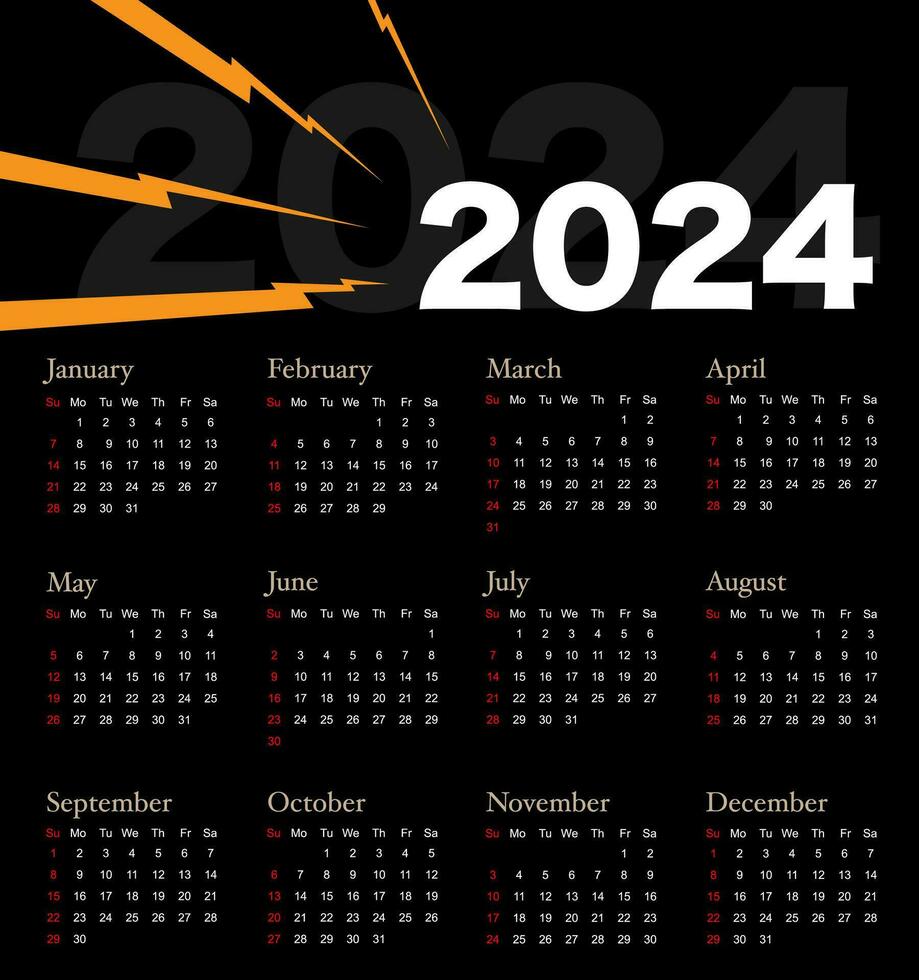 kalender 2024 vecka Start söndag roligt och modern design planerare mall. hype stil vektor