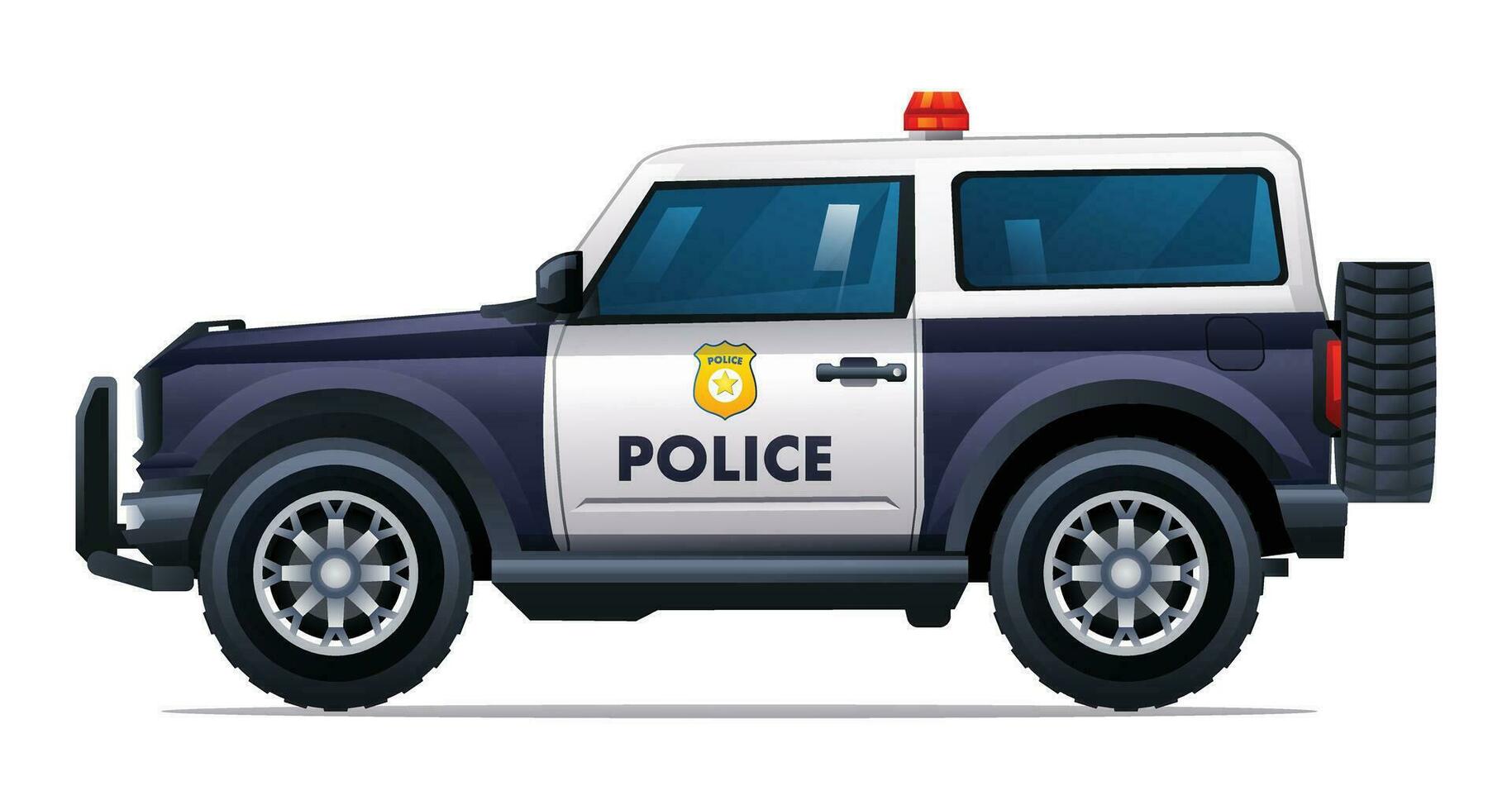 Polizei Auto Seite Aussicht Vektor Illustration. patrouillieren offiziell Fahrzeug, suv 4x4 Auto isoliert auf Weiß Hintergrund