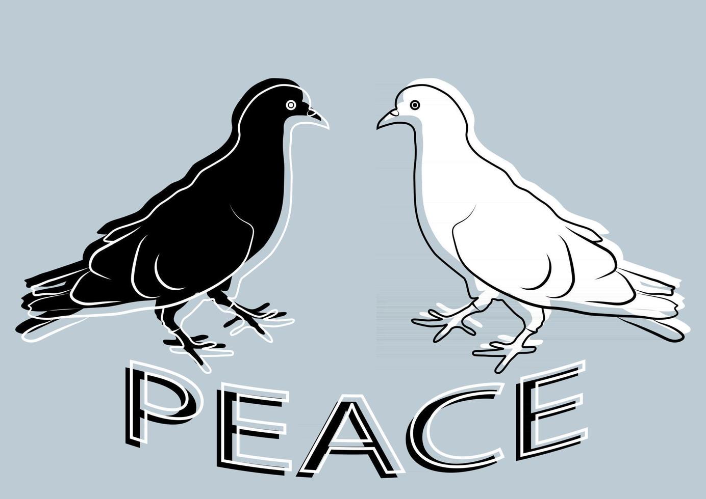 fredsduva. fredskoncept. pacifism koncept. två duvor i svartvitt. konturduva. kan användas för kreativ mall. duva i platt stil, isolerad på grå bakgrund vektor