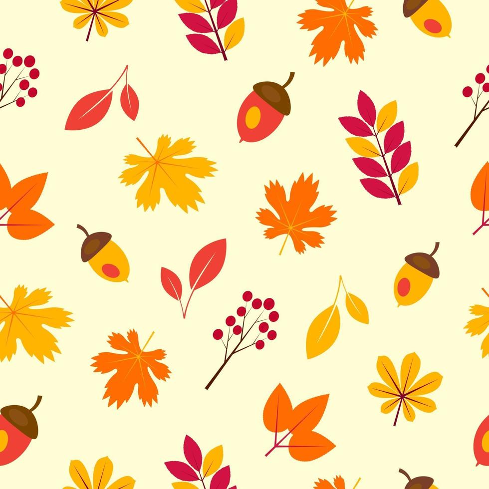 nahtloses Muster mit Herbstlaub, Eichel und Beeren. vektor