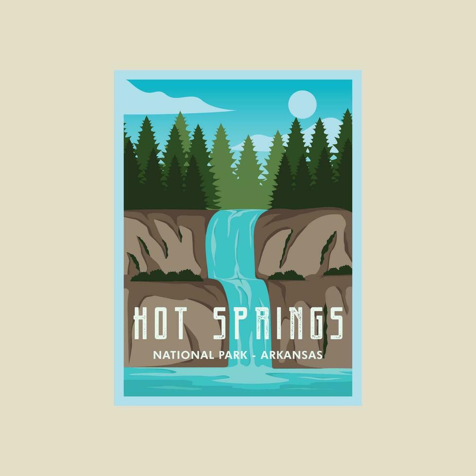 Arkansas varm fjädrar affisch vektor illustration mall grafisk design. vattenfall baner och tecken för dekoration eller företag semester resa